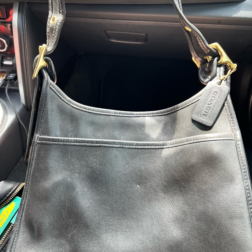 Coach Black Leather Bag with Gold Accents